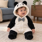Combinaison bébé panda beige à capuche — vue de face portée