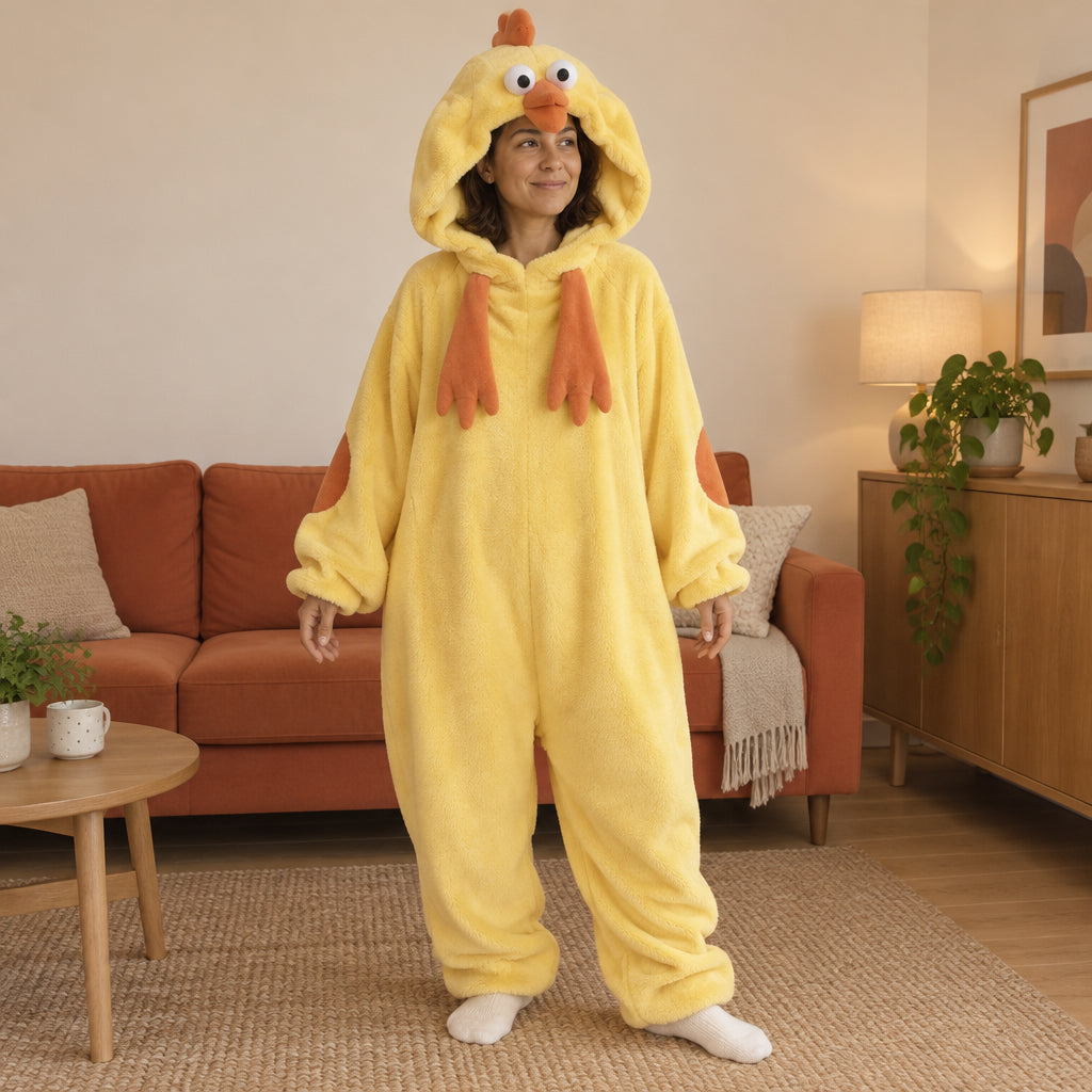 Pyjama une pièce poussin jaune tout doux — vue de face portée
