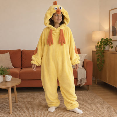 Pyjama une pièce poussin jaune tout doux — vue de face portée