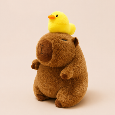 Peluche Capybara avec Canard sur la Tête