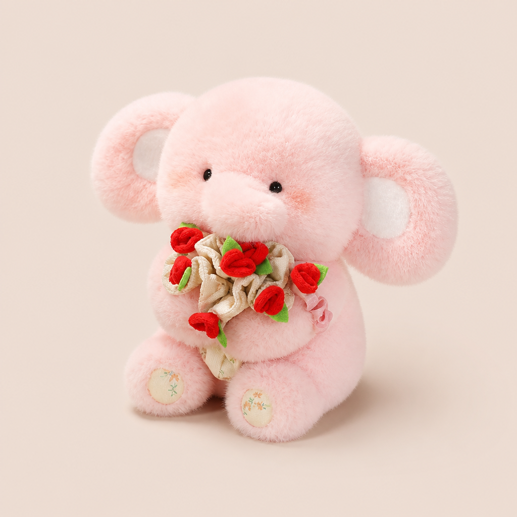 Peluche Éléphant avec Bouquet de Rose