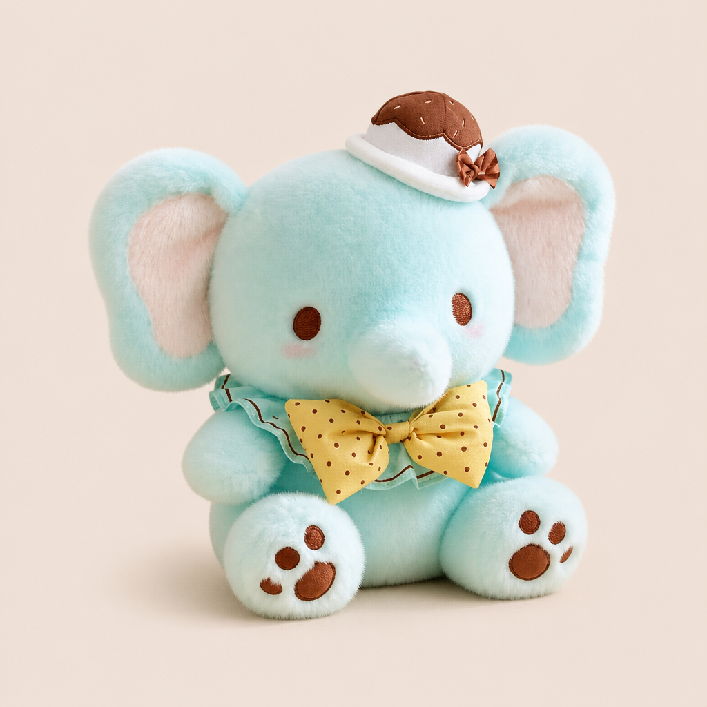 Peluche Éléphant Bleu Menthe Kawaii