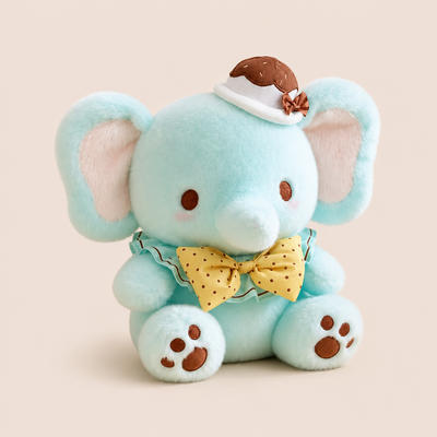 Peluche Éléphant Bleu Menthe Kawaii