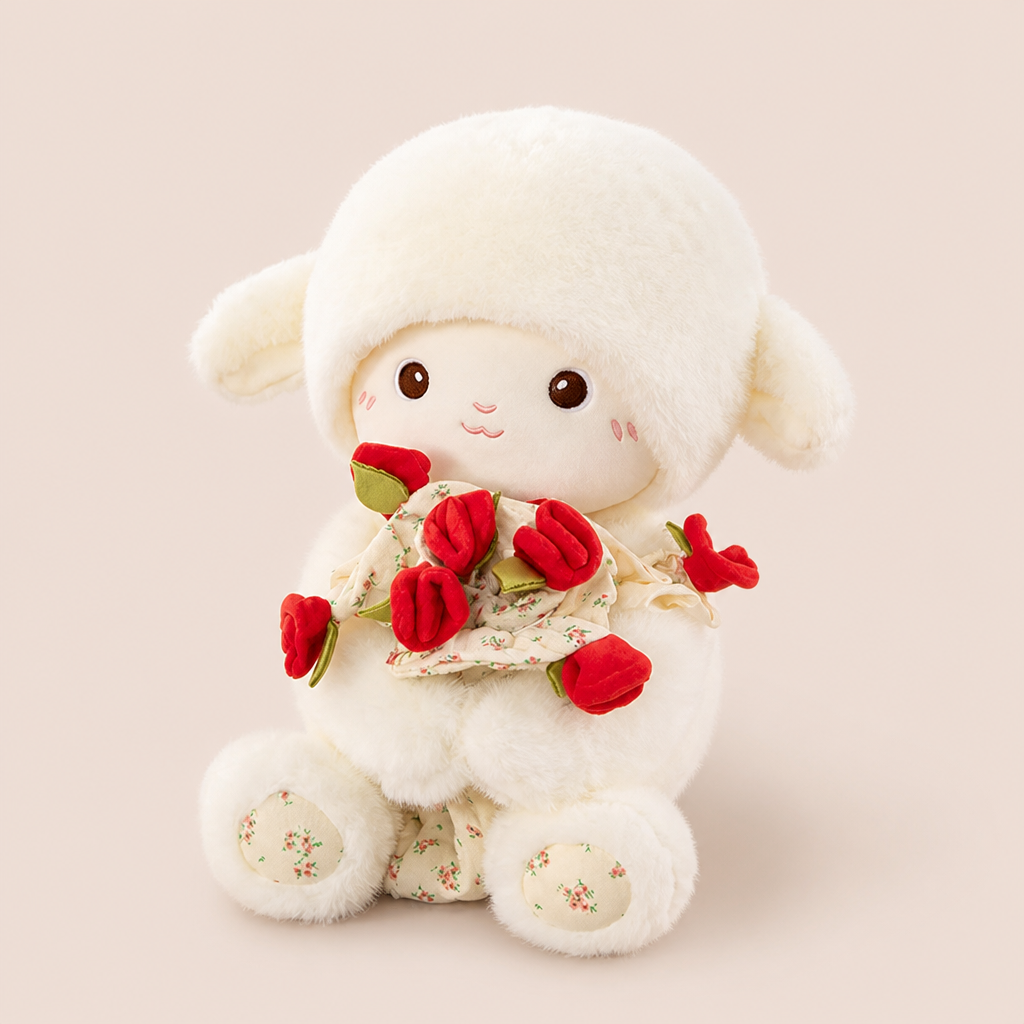 Peluche Mouton avec Bouquet de Fleurs