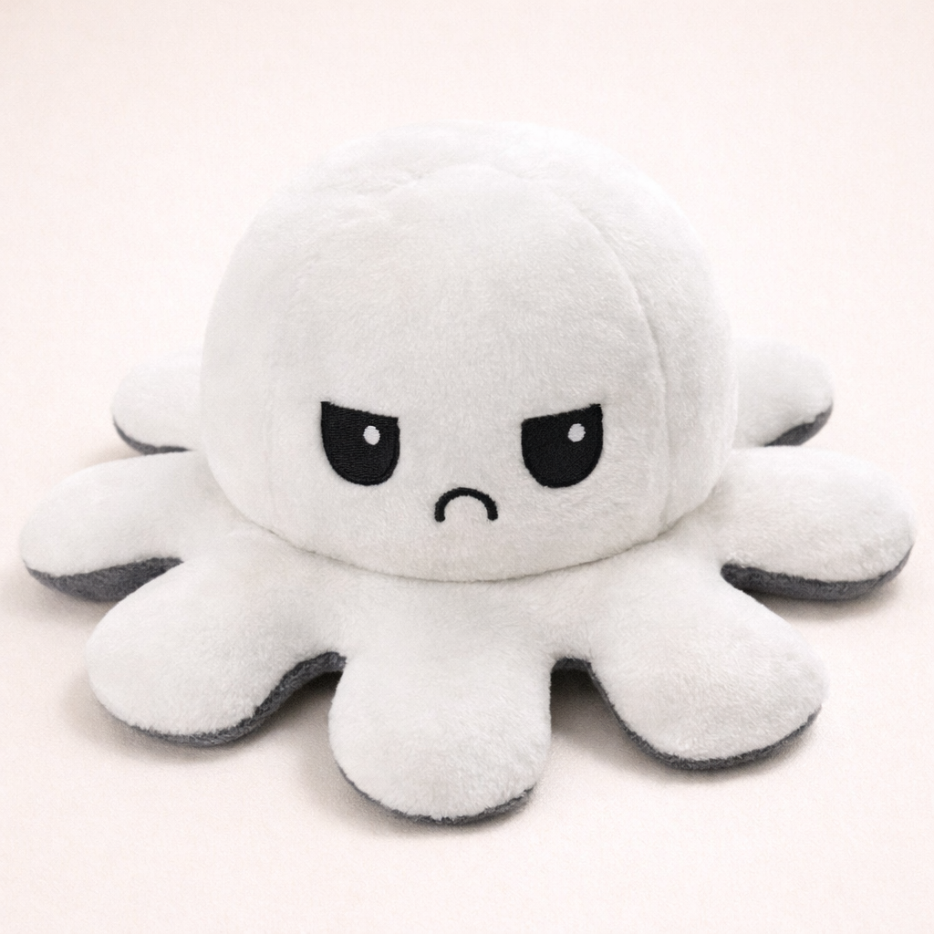 Peluche Pieuvre Reversible Blanc /gris