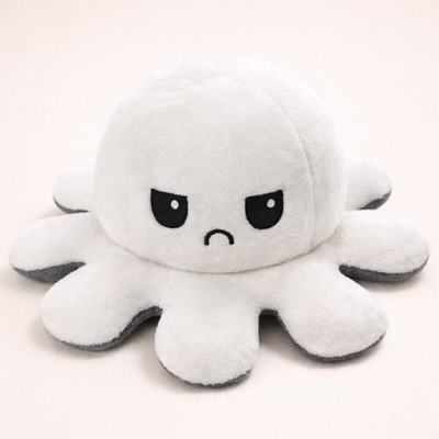 Peluche Pieuvre Reversible Blanc /gris