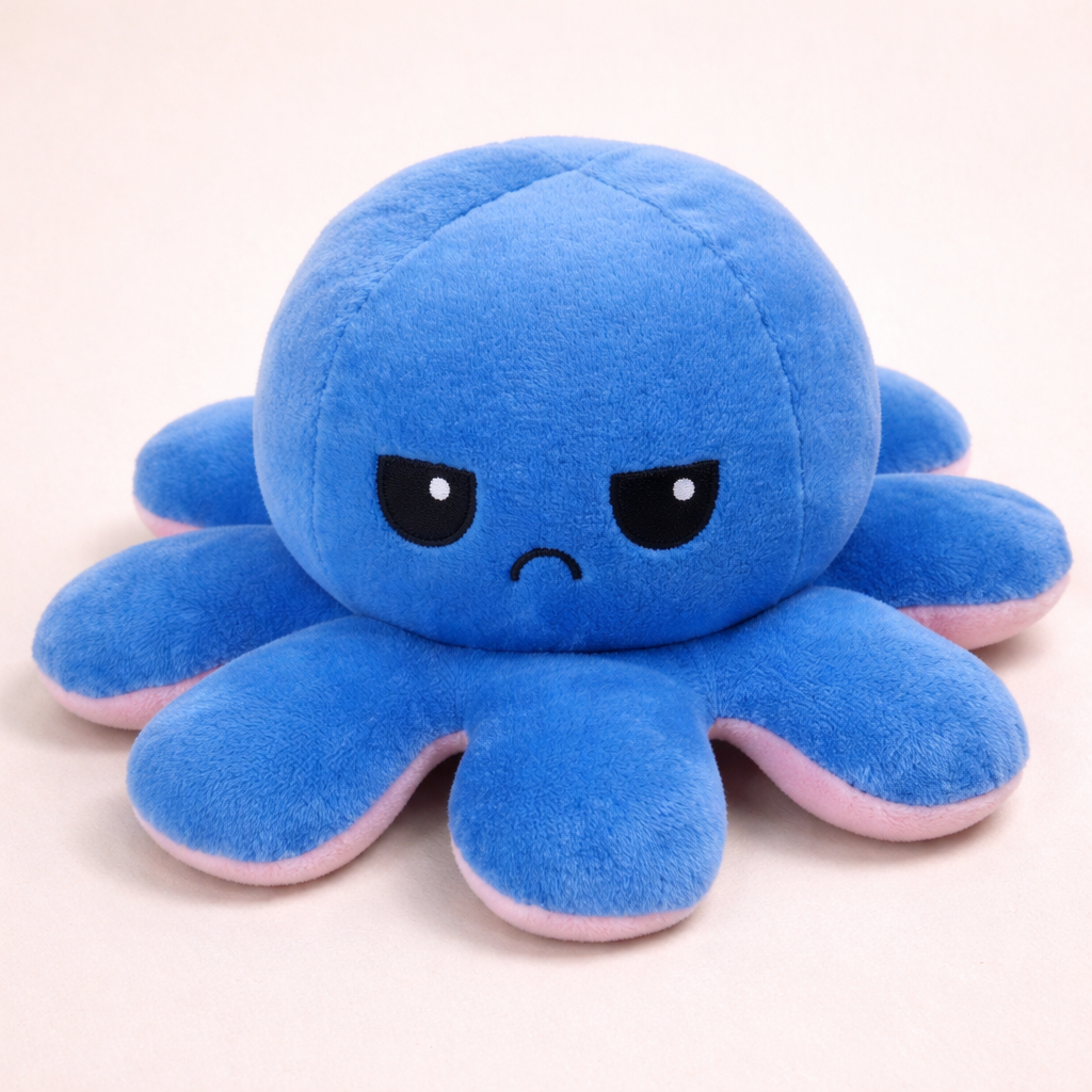Peluche Pieuvre Reversible Bleu /rose