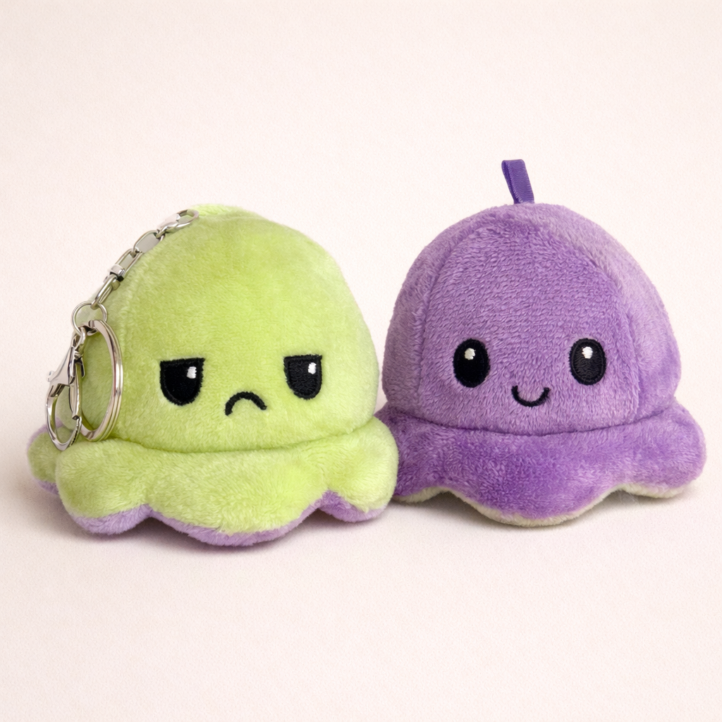 Peluche Pieuvre Reversible Vert /violet