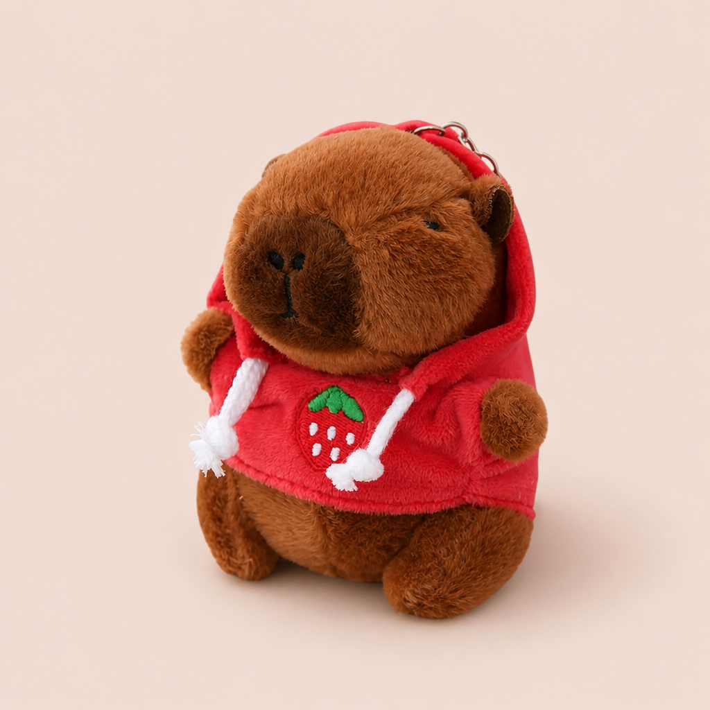 Porte Clés Peluche Capybara Hoodie Fraise