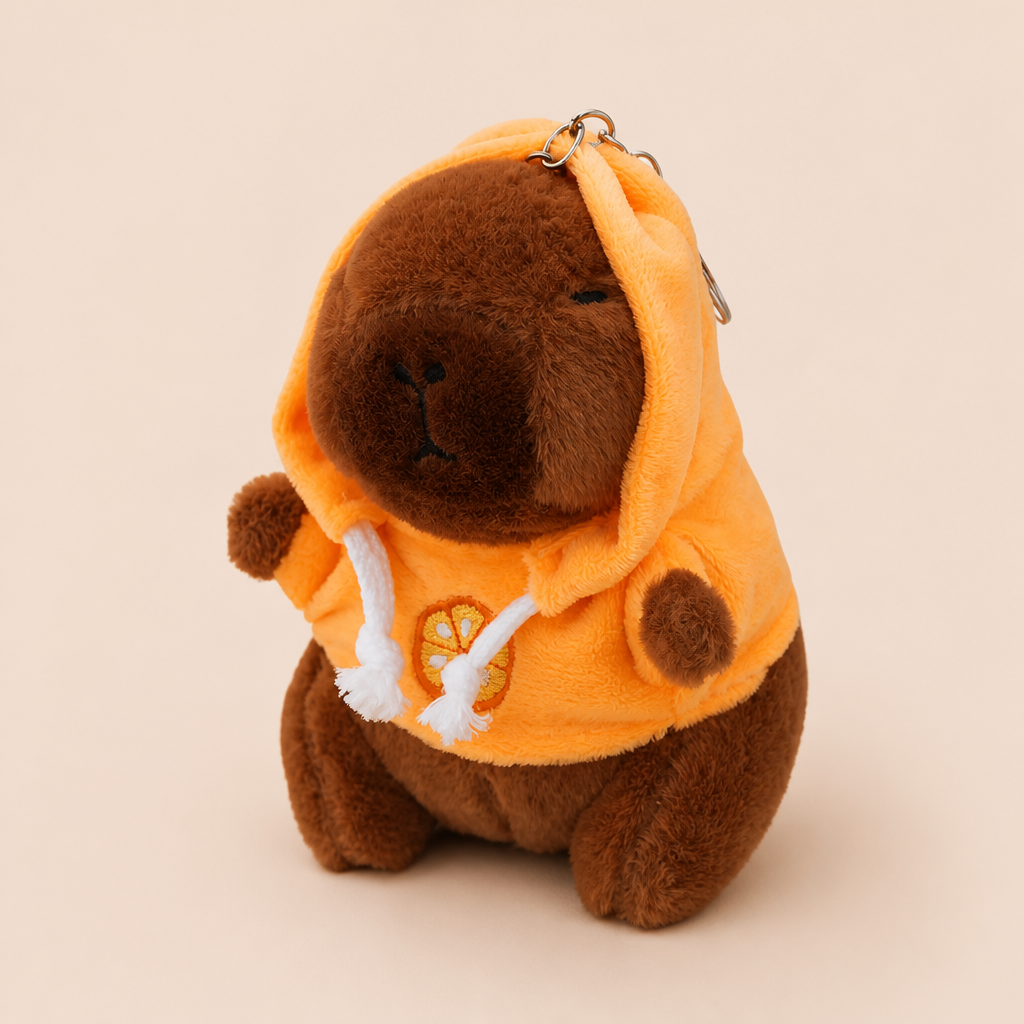 Porte Clés Peluche Capybara - Hoodie Orange