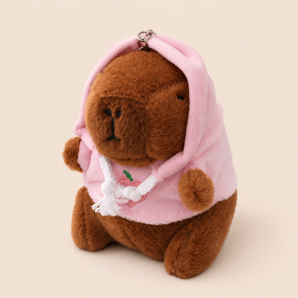 Porte Clés Peluche Capybara - Hoodie Pêche Rose